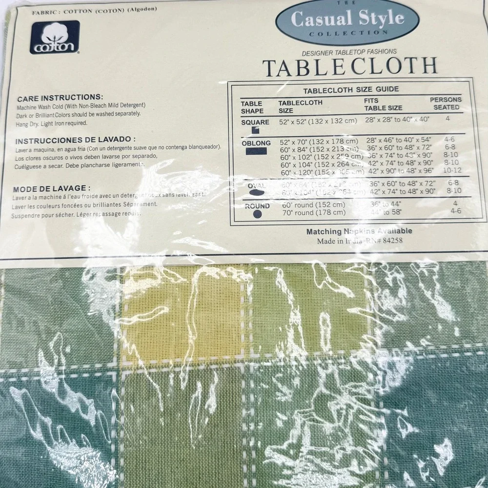 Casual Style 60x84 Oval 100% Cotton Tablecloth Green Yellow Plaid New Sealed